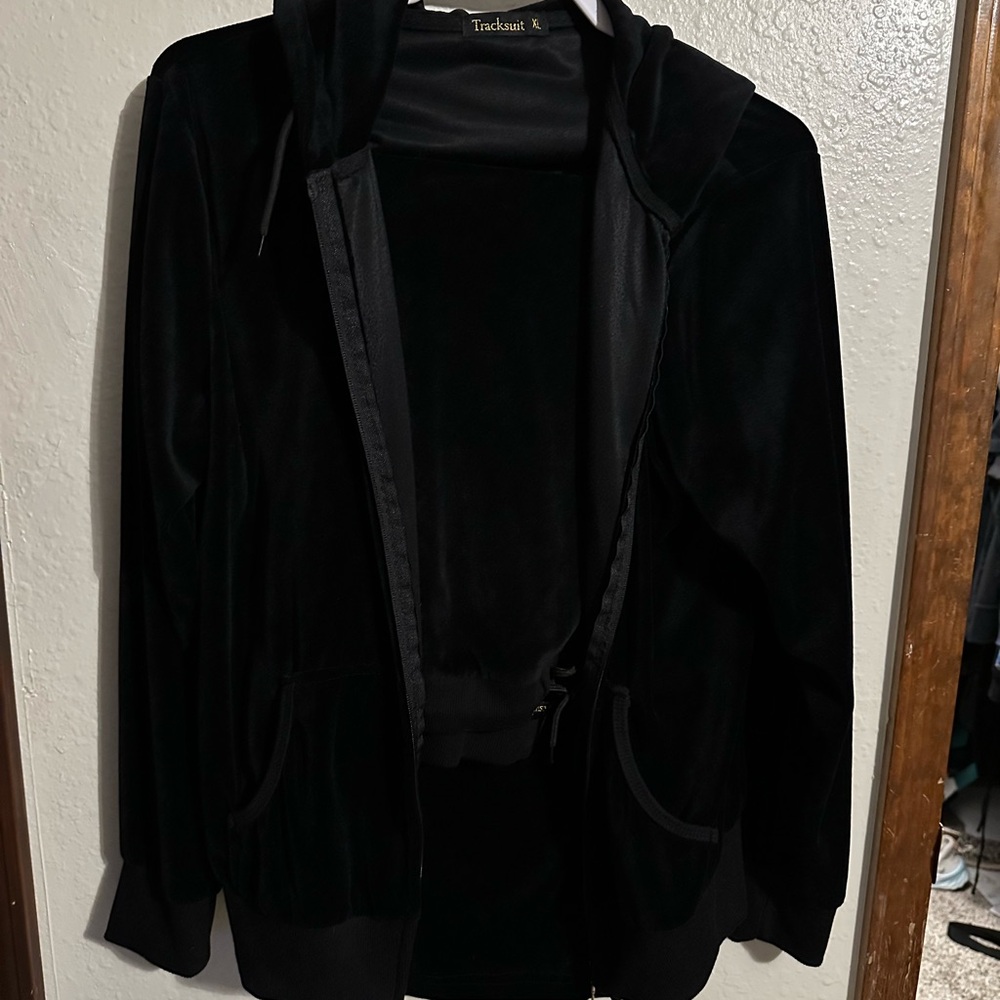 Black Velour Hoodie Tracksuit